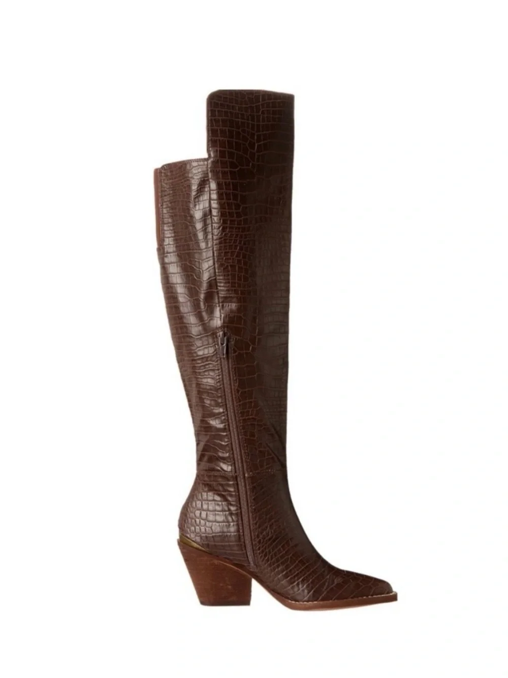 Zodiac Croc-Embossed Brown Over-the-Knee Cowboy  Boot